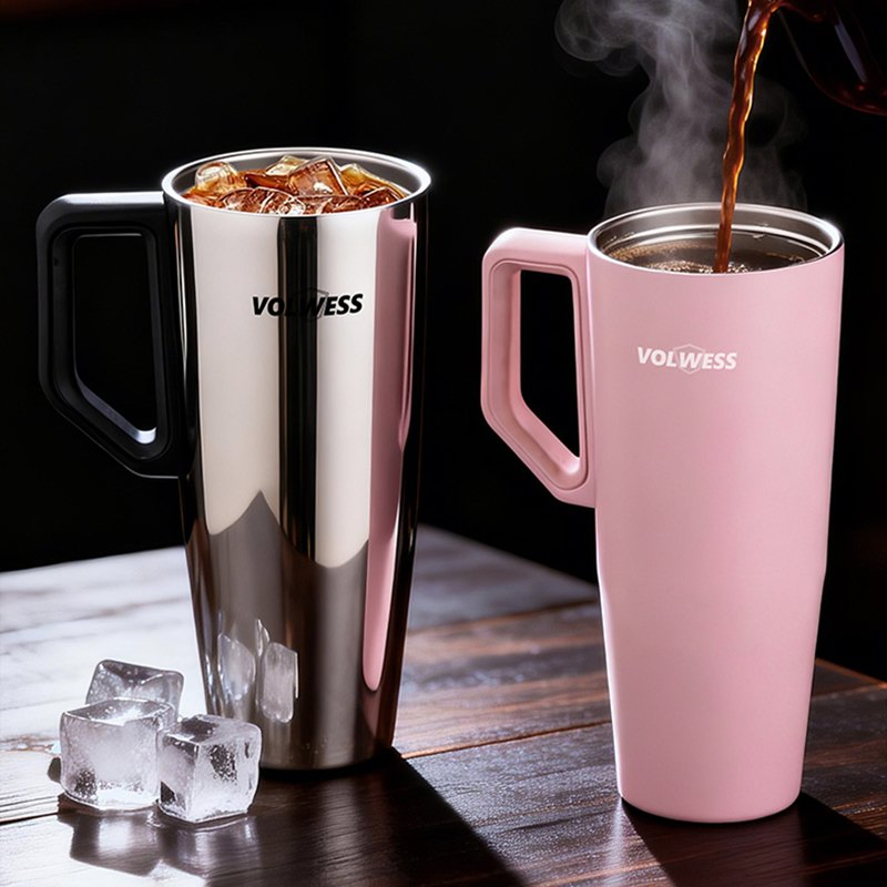 Volwess Custom 40oz Coffee Insulated Travel Tumbler with Handle Freesip