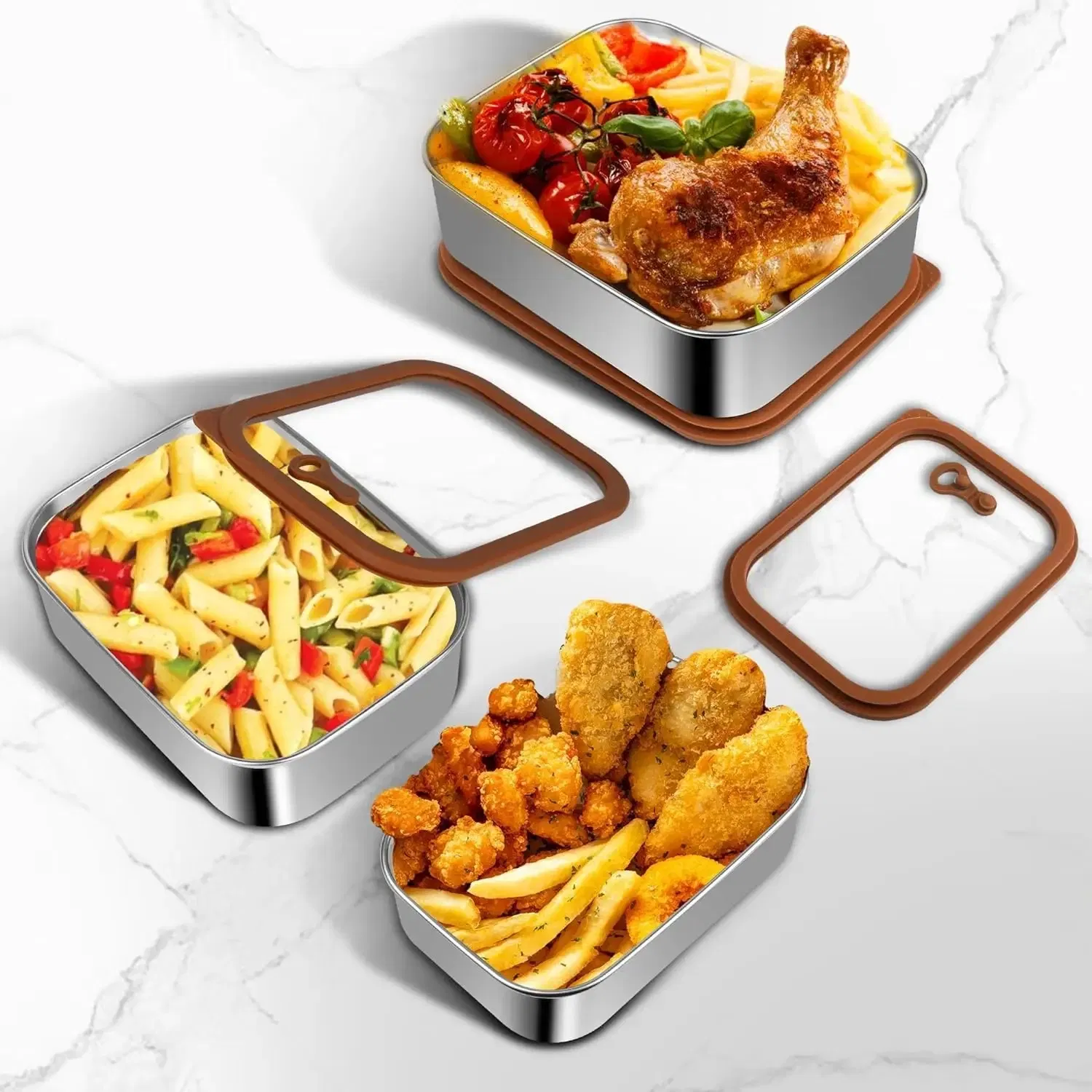 304 Stainless Steel Food Storage Container Set with Lids Smell-Proof, Airtight, Leakproof Container