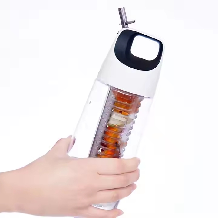 Eco Friendly Fruit Infuser Plastic Sport Water Bottle with Straw Transparent