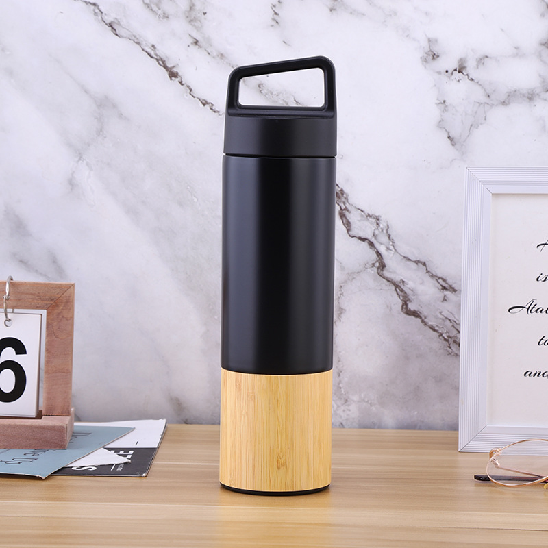 Hot Sale Stainless Steel Wide Mouth Bamboo Coffee Travel Cup Mug Double Wall Insulated Vacuum Flask