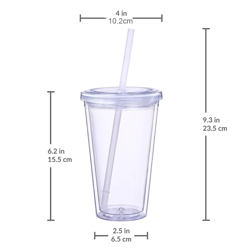 Custom Logo Reusable Acrylic 12oz 16oz 22oz Double Wall Plastic Coffee Tumbler Cup with Straw