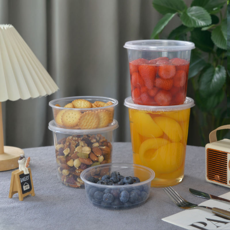 Soup Deli Container Leakproof Round Pet Plastic Disposable Food Storage Container with Lids Dessert Cup