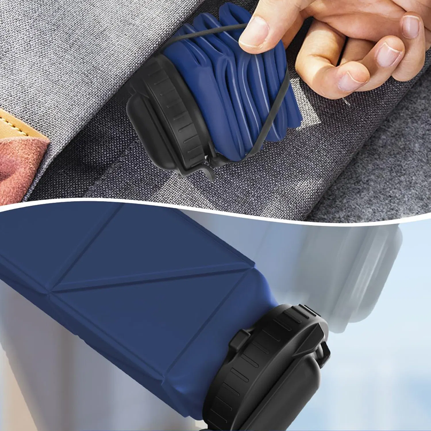 Collapsible Water Bottles, BPA-Free Silicone Foldable Water Bottle with Straw Strap 20.6oz, Leak-Proof Durable Lightweight Bottle for Gym, Travel, Camping, Hiki