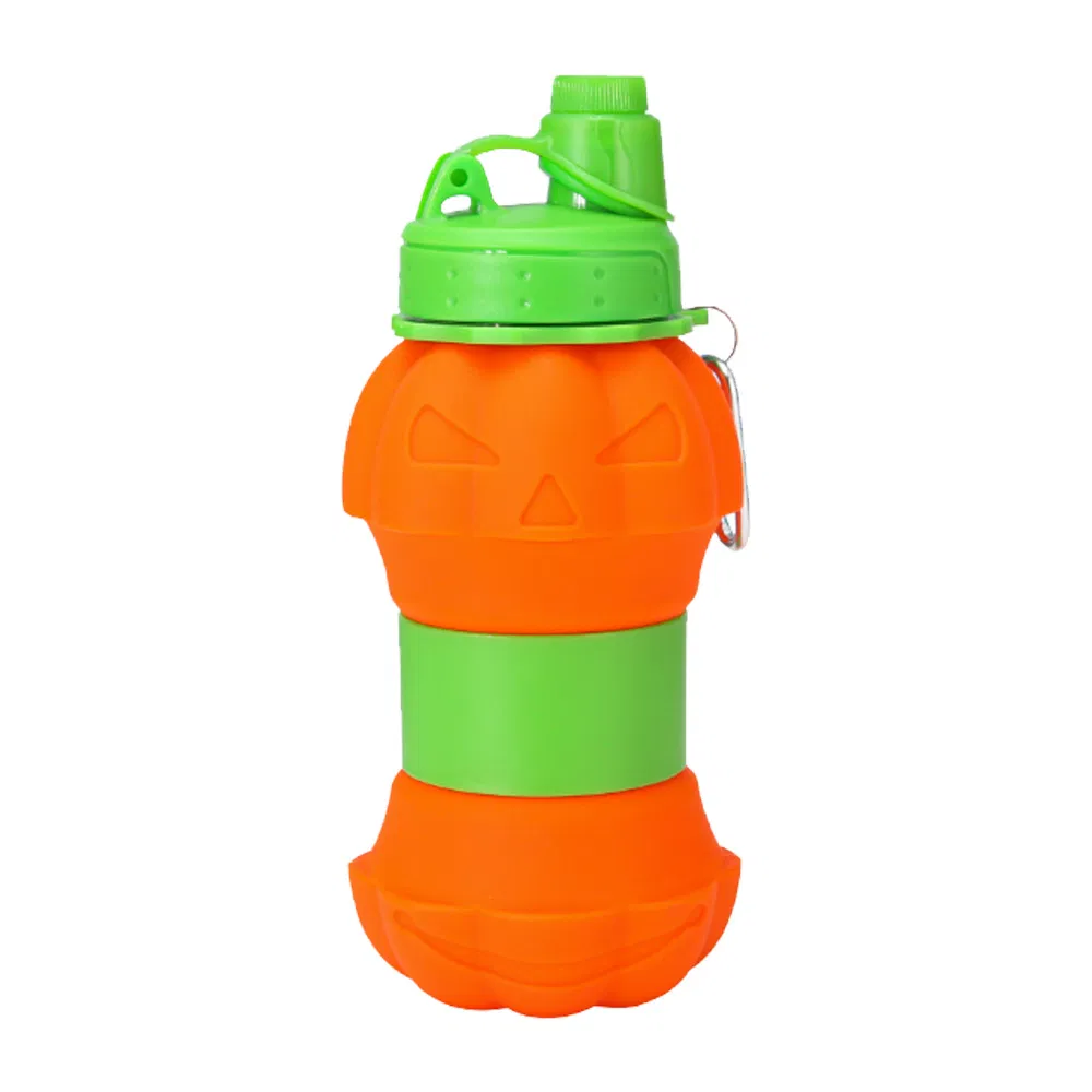 Hot Selling Eco Friendly Halloween Creative Water Bottle Reusable BPA Free Foldable Silicone Collapsible Water Bottle for Travel Gym Camping