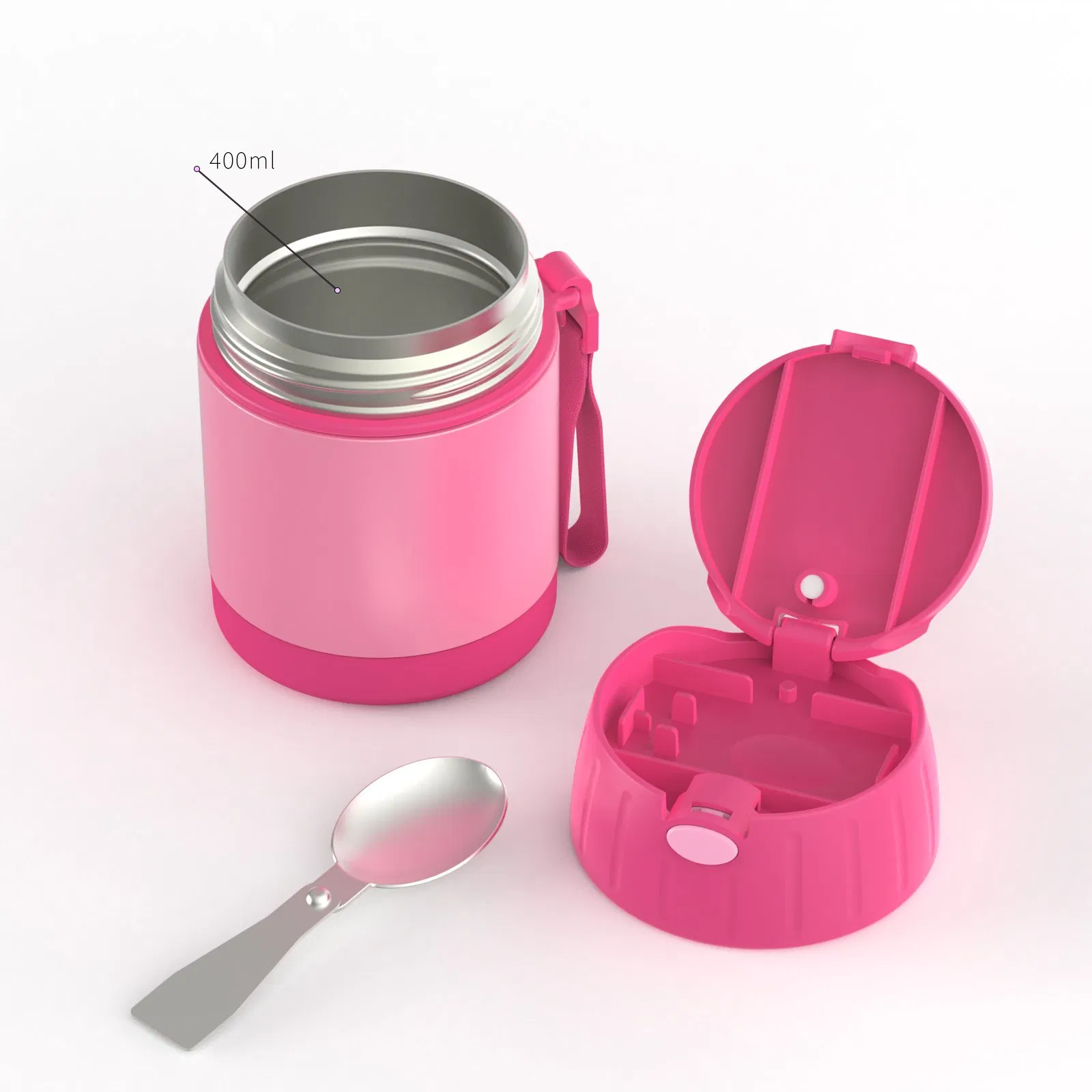 Aohea Obm ODM 20oz Insulated Vacuum Food Jar with Buckle Lid Soup Theros for Hot Food Kids Wide Mouth Leakproof Stainless Steel Lunch Container with Spoon Black