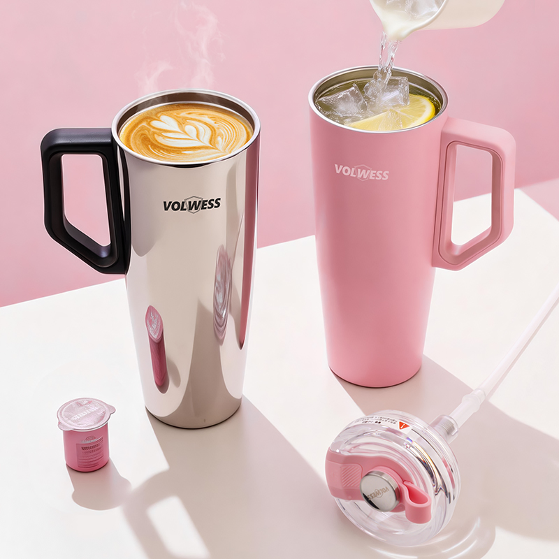 Volwess Custom 40oz Coffee Insulated Travel Tumbler with Handle Freesip