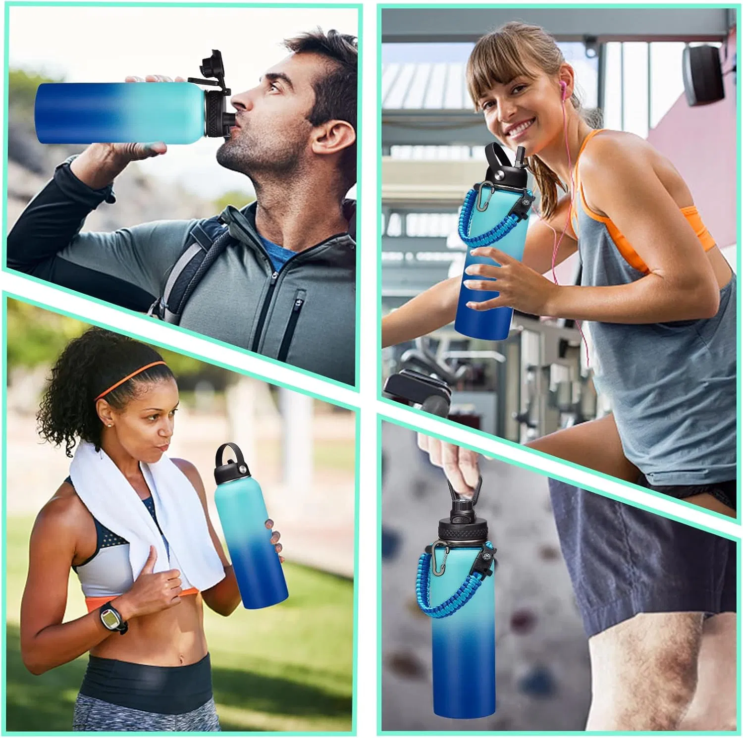 Customized Large Capacity Double Wall Stainless Steel 40oz Wide Mouth Water Bottle Wholesale Paracord Bottle Sport Thermo Jug Vacuum Flask with Handle