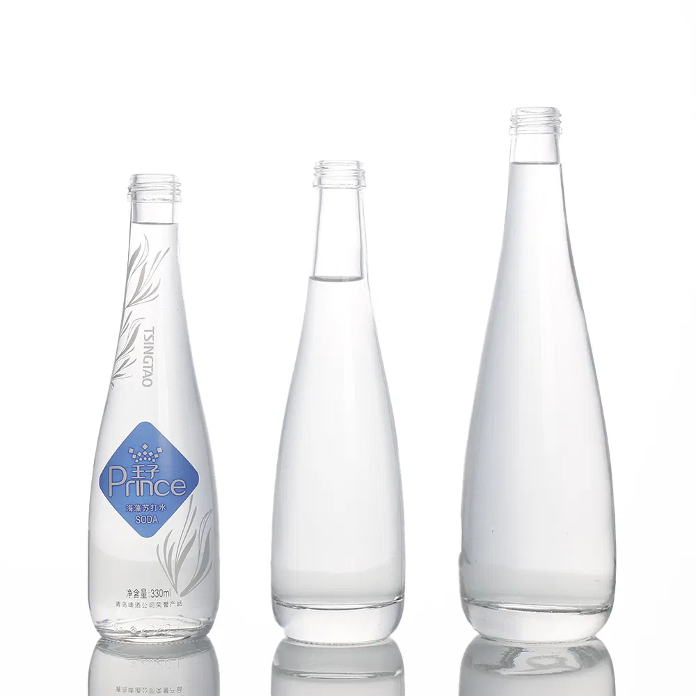 Wholesale 330ml 500ml Round Clear Eco Friendly Water Bottle Drop Mineral Water Glass Bottle