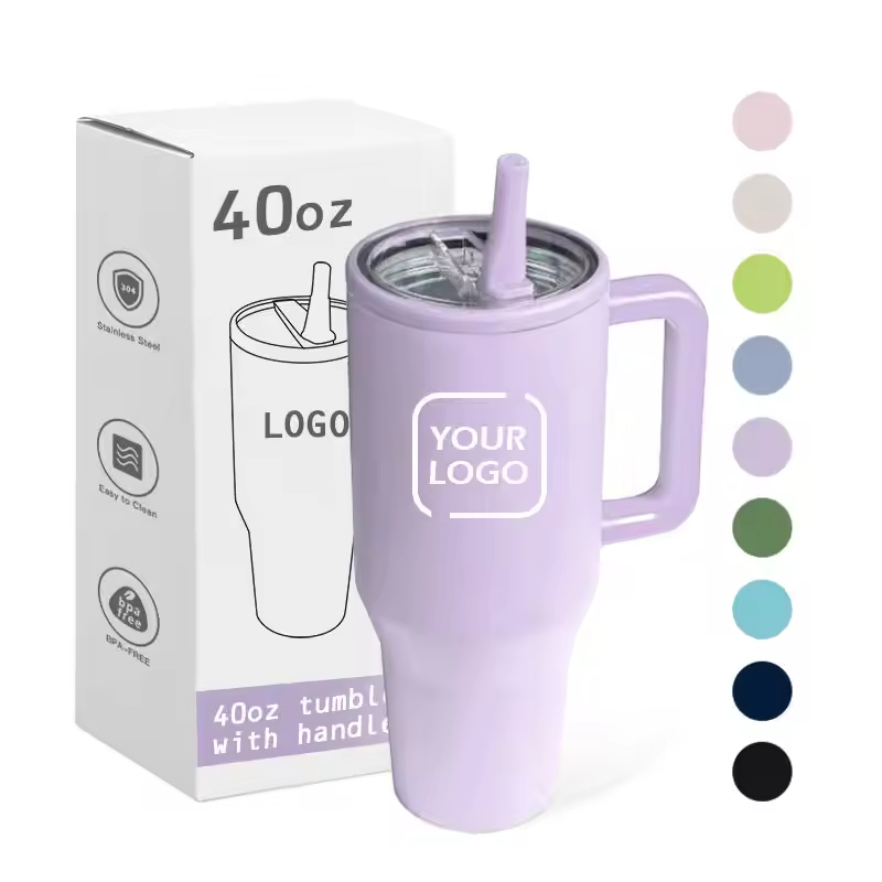 Wholesale Custom Logo Stainless Steel Leak Proof Tumbler Vacuum Insulated Coffee Mug 30oz 40oz Flip Straw Tumbler with Handle