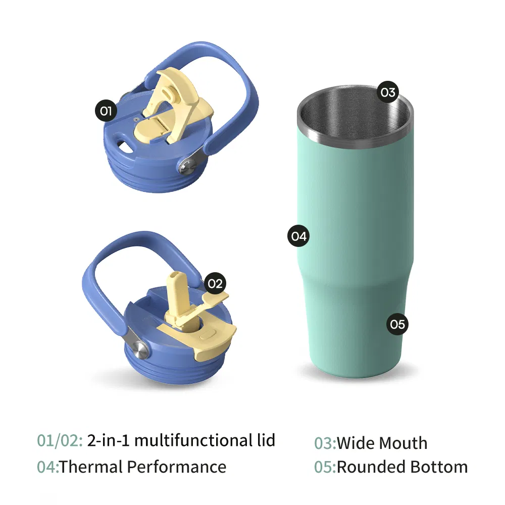 Insulated Coffee Cup Reusable Stainless Steel Travel Coffee Mug with Handle and Straw Lid