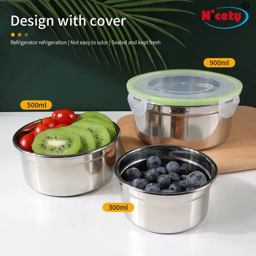Kitchen Plastic Lid Stackable Stainless Steel Leakproof Food Storage Containers