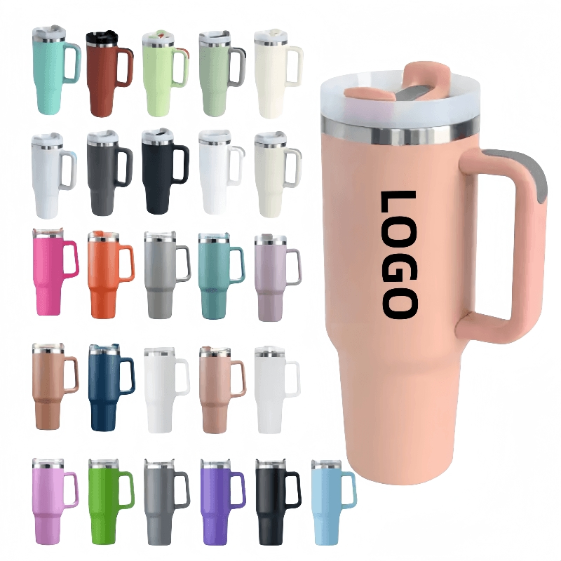Custom Spill Proof Stainless Steel 40oz Insulated Mug Tumbler with Handle and Straw