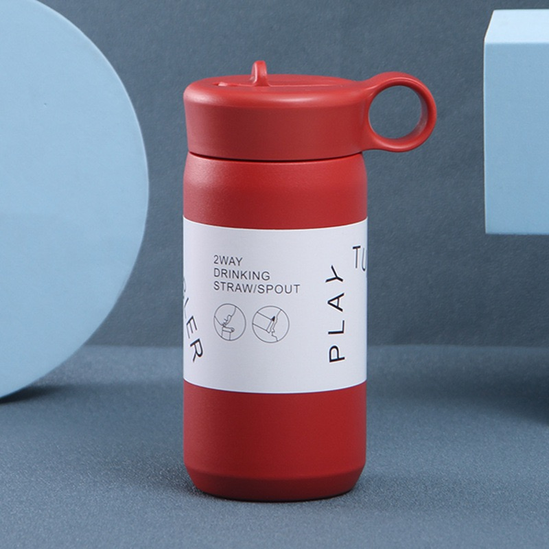 Double Walled Vacuum 380ml Steel Thermos Thermal Flask with Straw