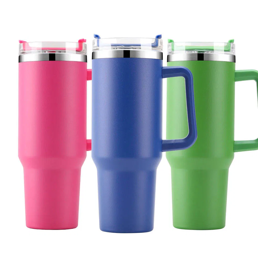 Wholesale Hot Sales Powder Coated Custom Imprint 40oz Stainless Steel Travel Mug Tumbler Vacuum Insulated Mug with Straw and Lid