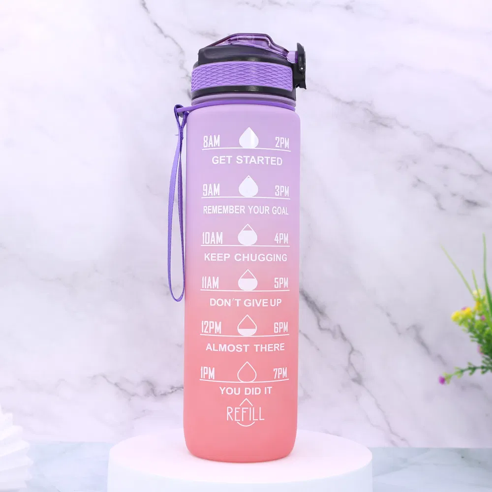 32oz 1000ml matte color plastic straw sports drinking water bottle bpa free dishwasher safe with lanyard for fitness