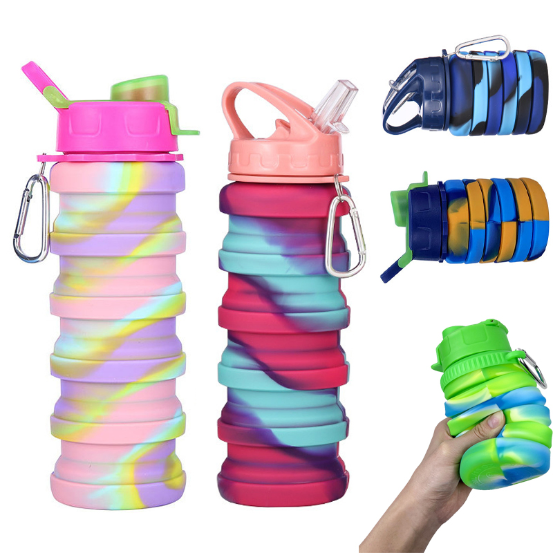 500ml Silicone Collapsible Leak Proof Sports Water Bottles BPA Free Portable Water Bottle