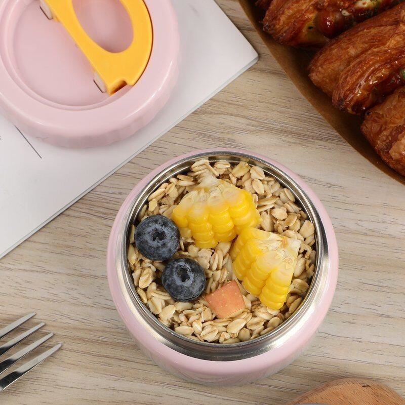 Aohea Obm ODM Theros for Hot Food &amp; Soup 16 Oz Insulated Food Jar with Foldable Spoon Leak Proof Stainless Steel Storage Canteen Double Walled 16 Oz Pearl