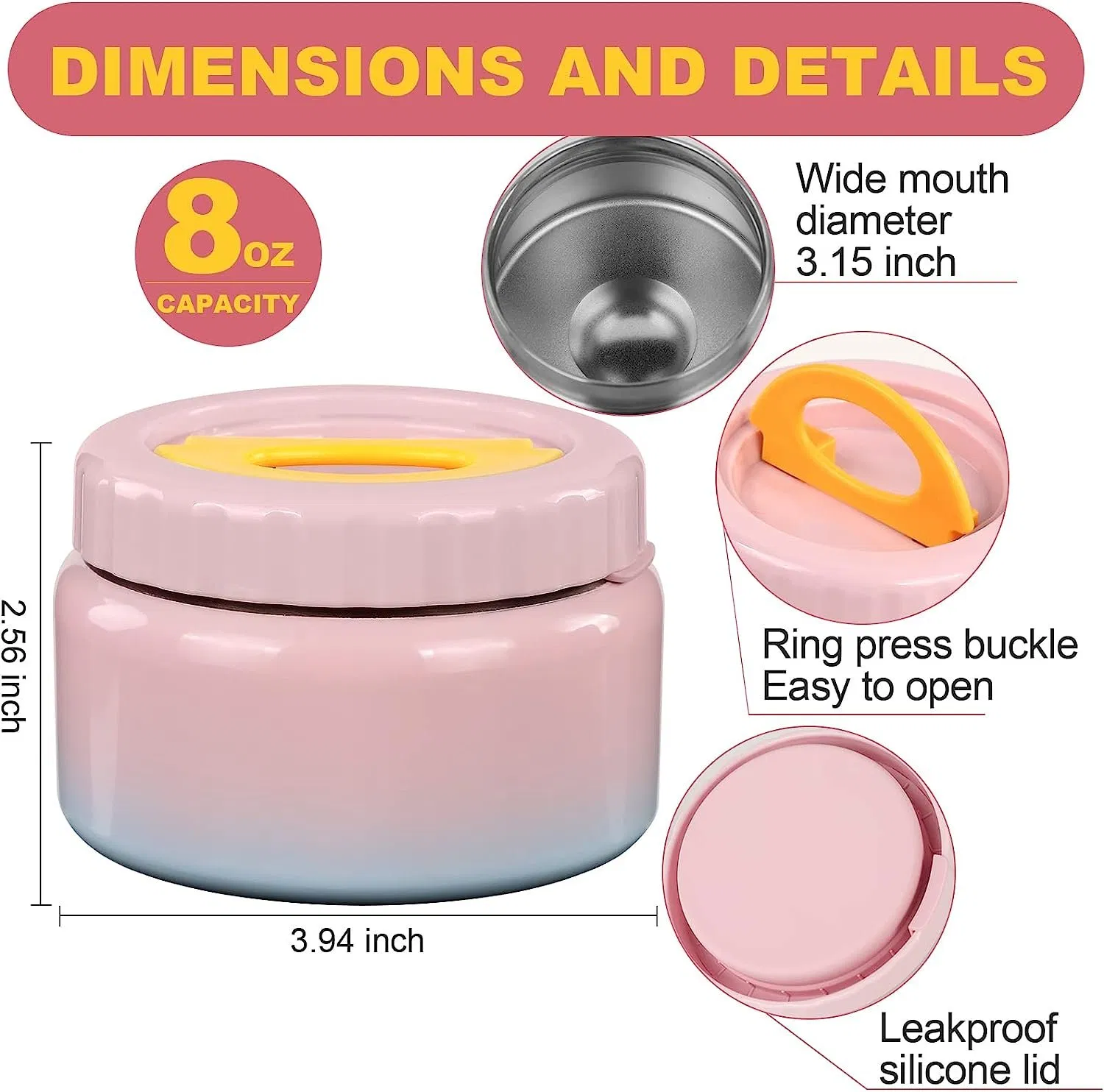 Aohea Insulated Travel School Food Jar Flask Stainless Steel Soup Flask