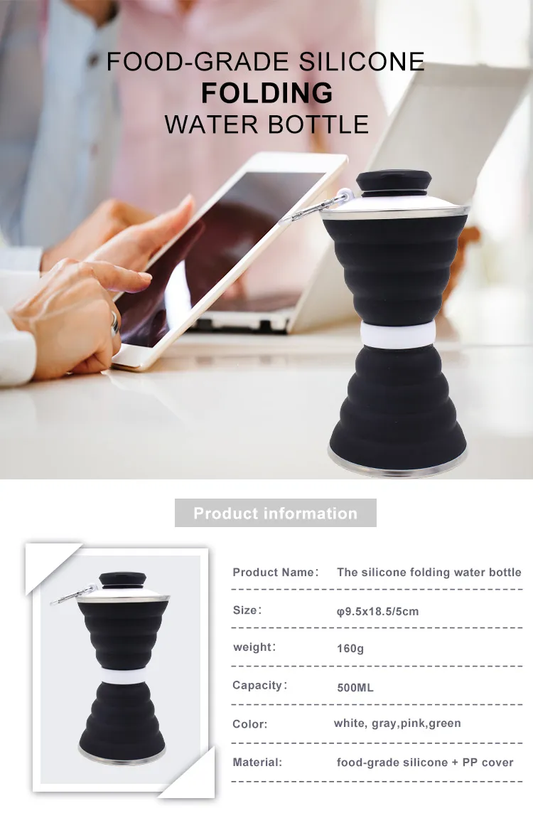 Eco Friendly 500ml Portable Travel Folding Sports Foldable Collapsible Silicone Water Bottle