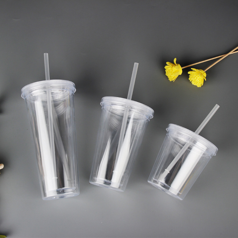 Custom Logo 16oz Reusable Plastic Coffee Tumbler Cup with Straw