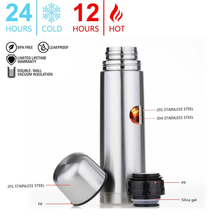 Stainless Steel Gift Vacuum Water Bottle 750ml 1000ml Double Wall Insulated Customized Thermal Flask for Gifts