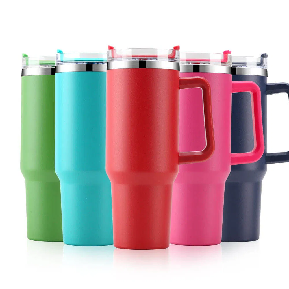 Wholesale Hot Sales Powder Coated Custom Imprint 40oz Stainless Steel Travel Mug Tumbler Vacuum Insulated Mug with Straw and Lid