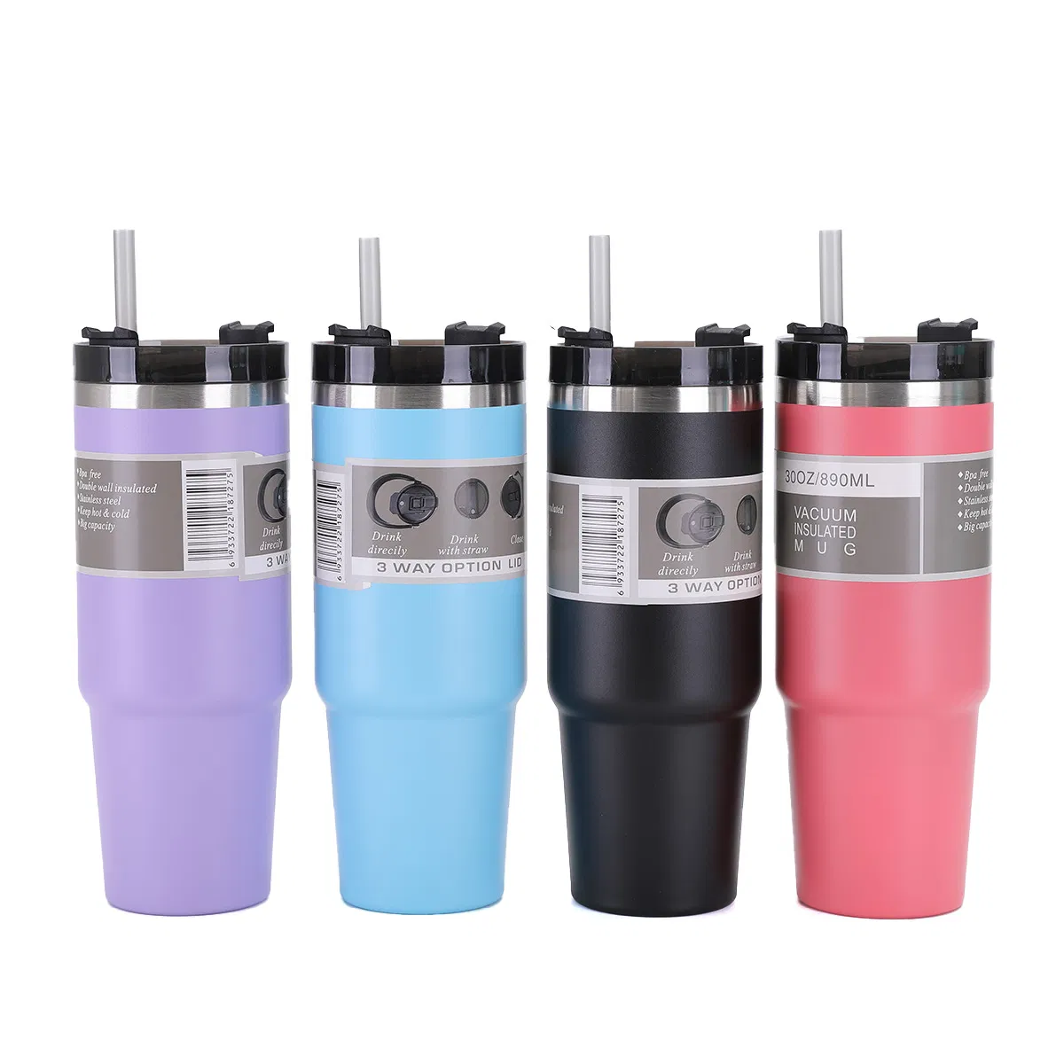 Customizable Logo Multiple Color Travel Coffee Mug 20oz/30oz 304 Stainless Steel Insulated Thermos Cup Powder Coating Car Vacuum Tumbler with Straw