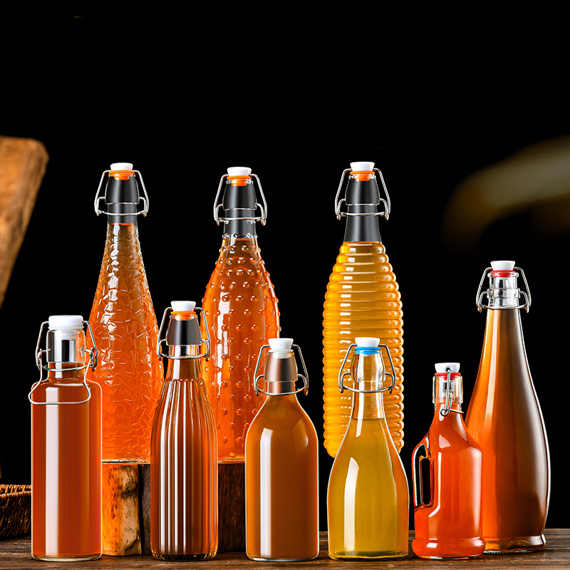 Wholesale Swing Top Glass Bottles 32oz 1 Litre 1000ml Glass Flip Clear Top Water Bottles with Stopper Caps