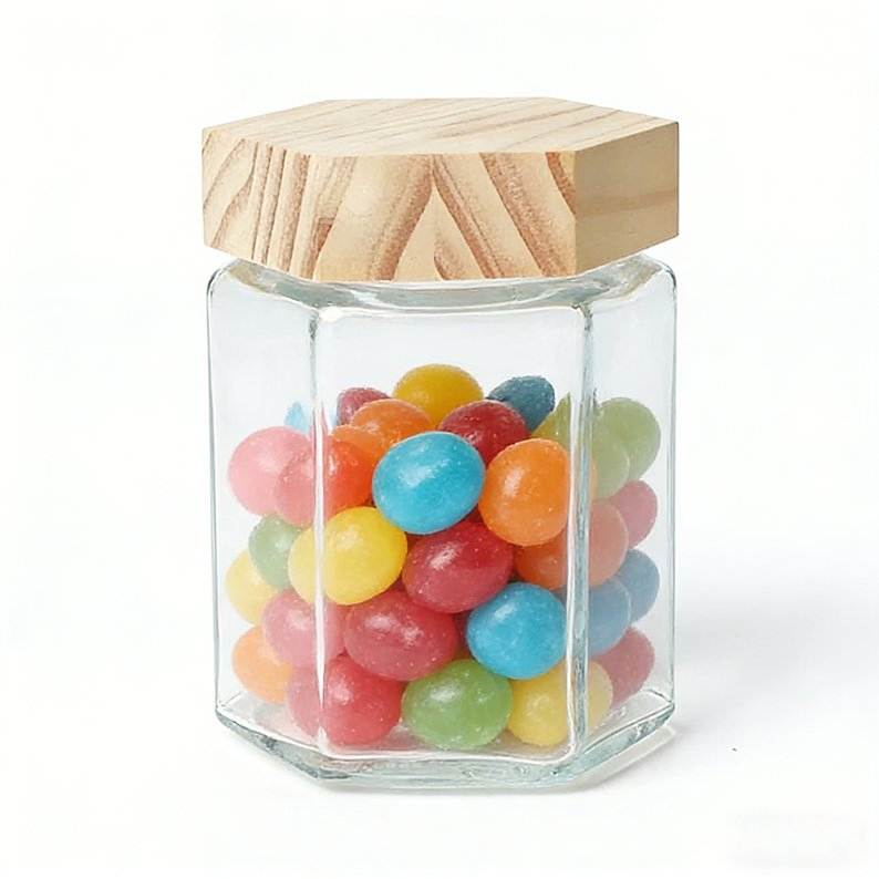 Different Sizes Glass Jam Jelly Soup Honey Jar Glass Hexagon Jar for Food with Bamboo Lids
