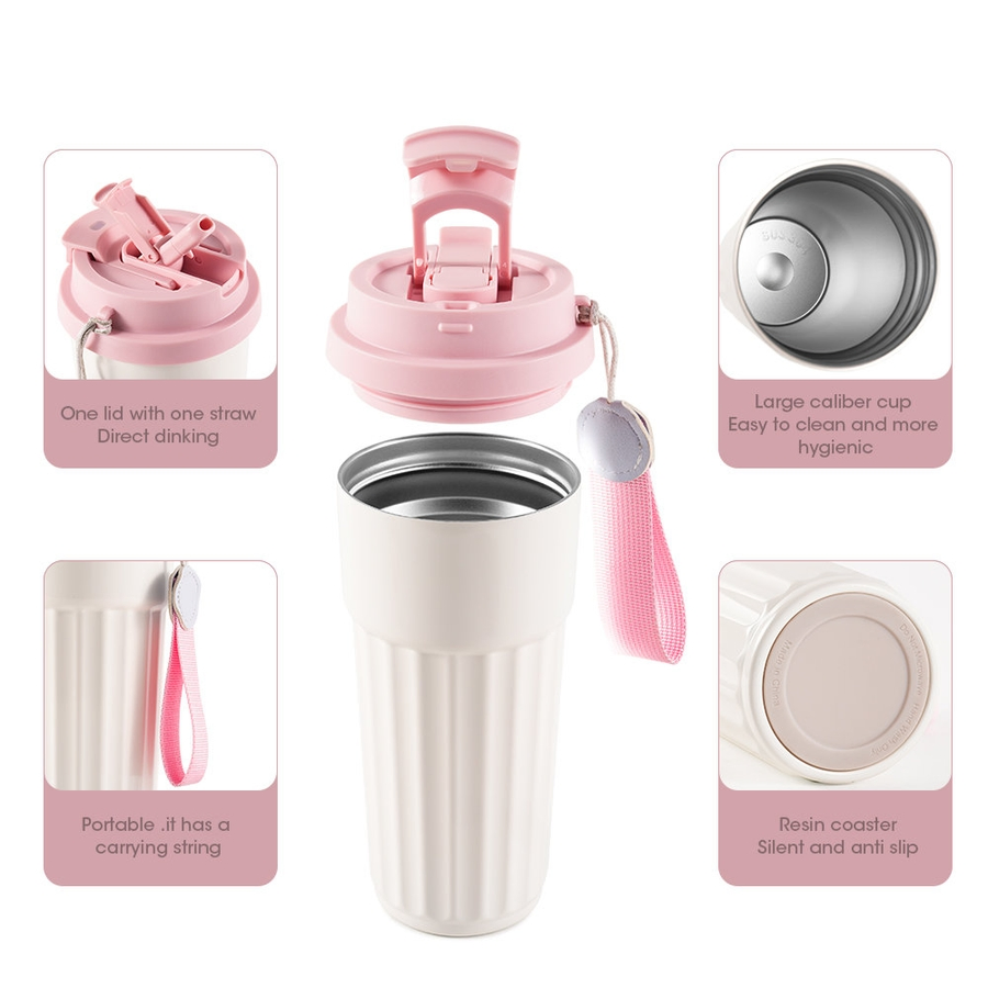 600ml Double Wall Stainless Steel Vacuum Insulated Coffee Mug Tumbler for Library Study