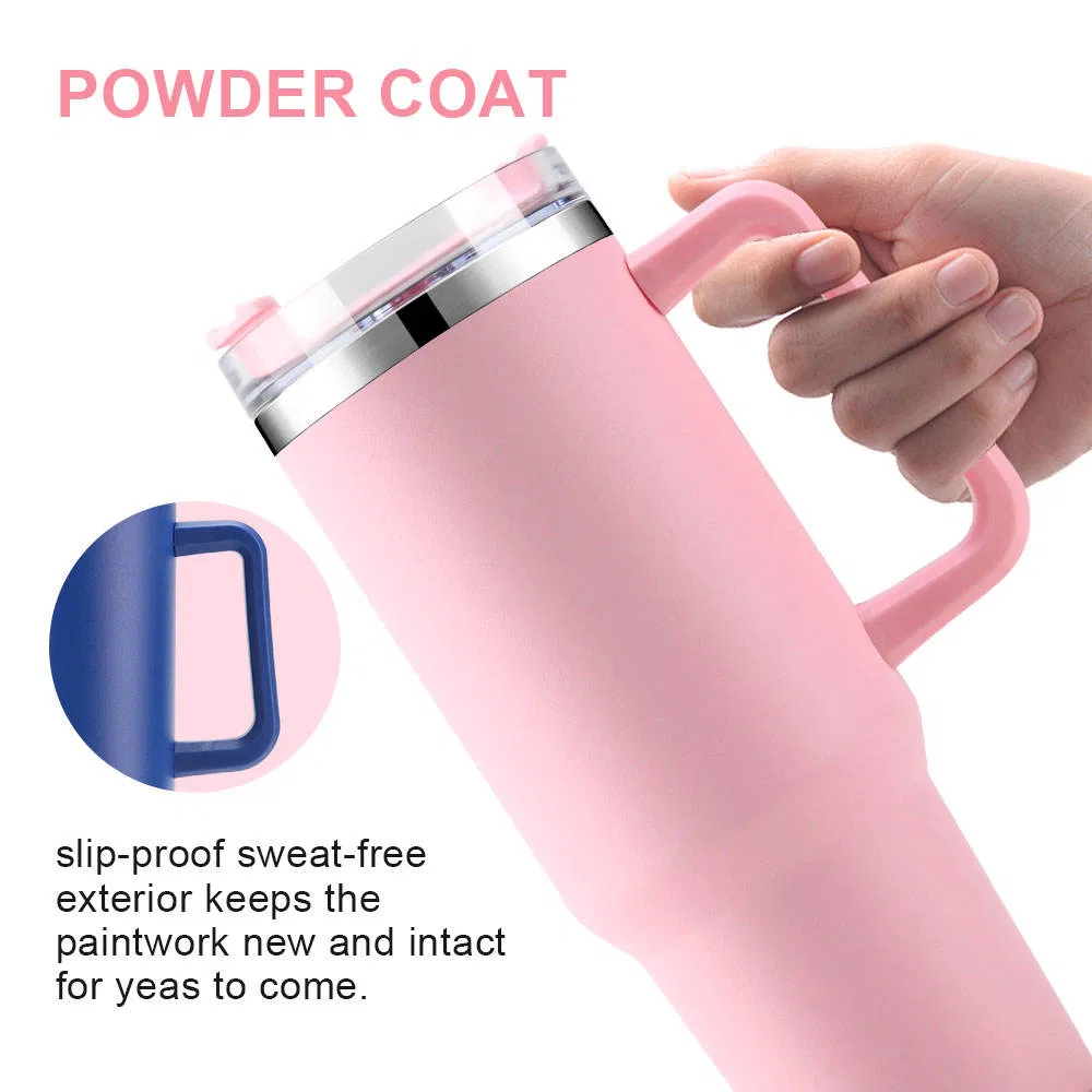 Wholesale Hot Sales Powder Coated Custom Imprint 40oz Stainless Steel Travel Mug Tumbler Vacuum Insulated Mug with Straw and Lid