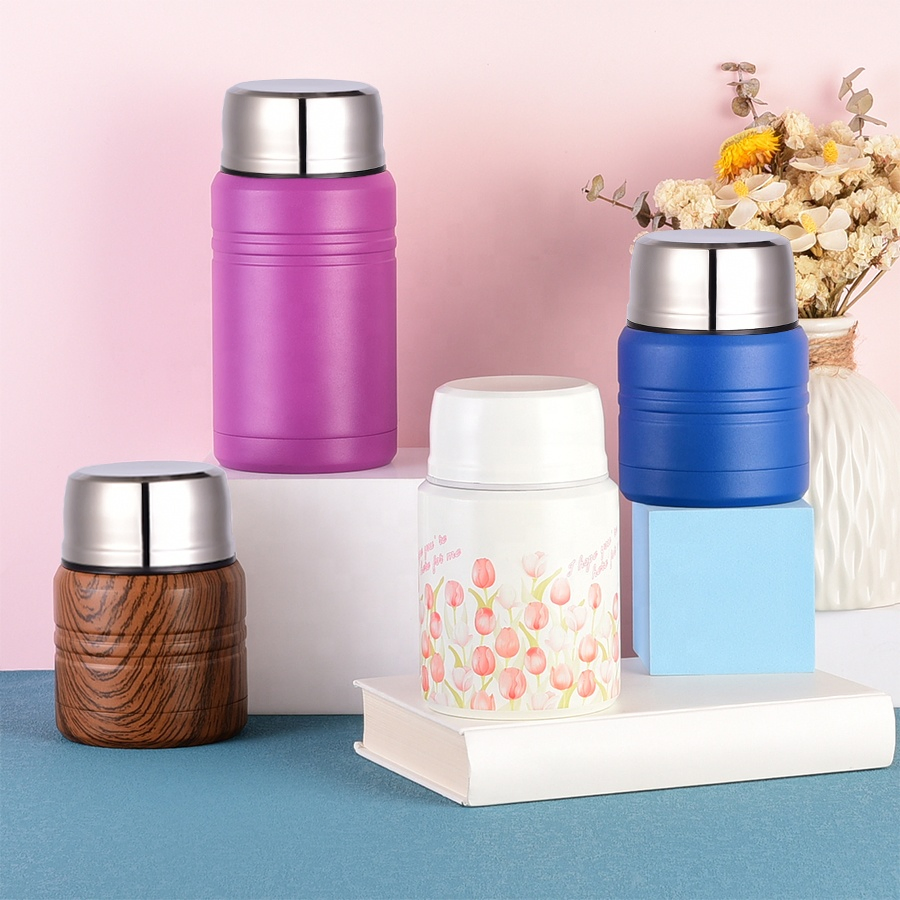 Eco Friendly Metal Wide Vacuum Storage Stainless Steel Thermos Food Graded Insulated Food Jar with Spoon