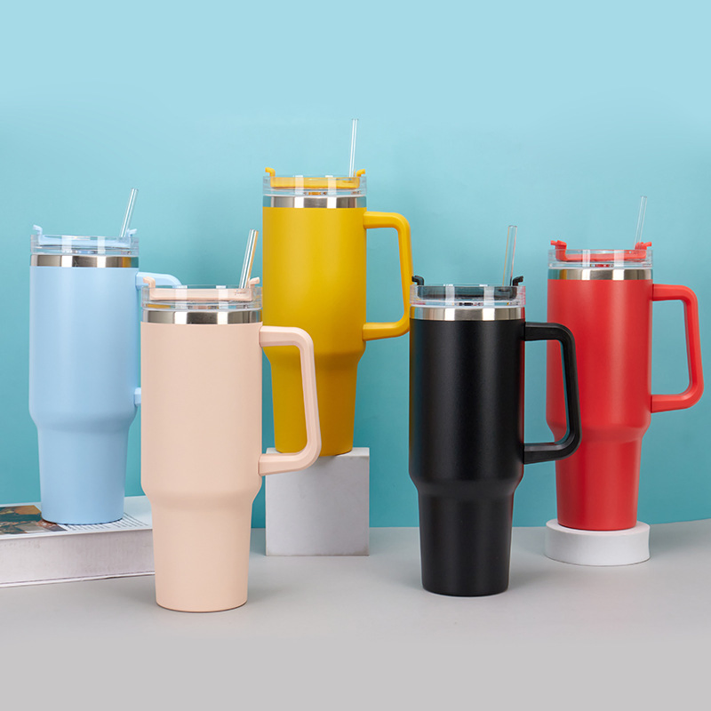 Stocked 40oz Personalized Double Wall Stainless Steel Coffee Travel Mug with Handle