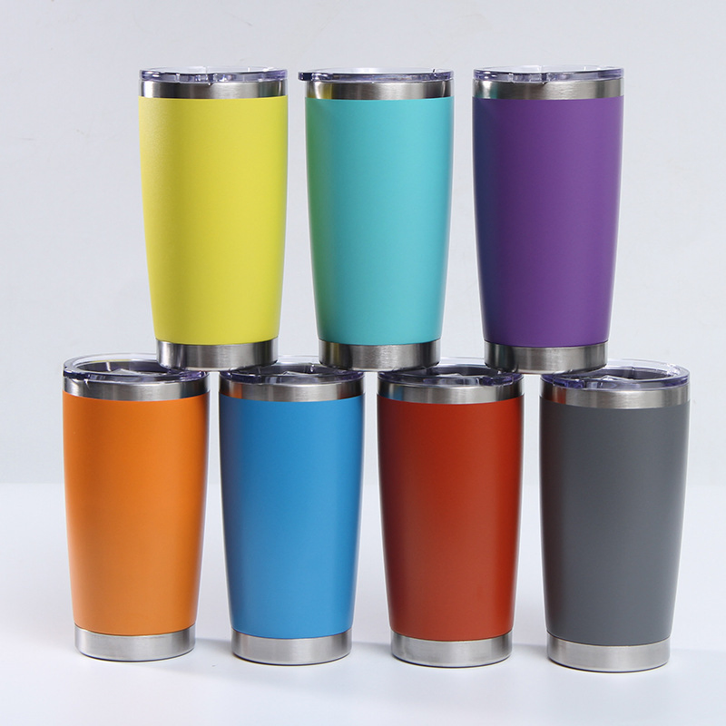 Powder Coated Car Mounted Travel Cup 304 Stainless Steel Vacuum Tumbler Stainless Steel Auto Cup Double Wall 20oz Auto Mug Sports Water Bottle with Lid