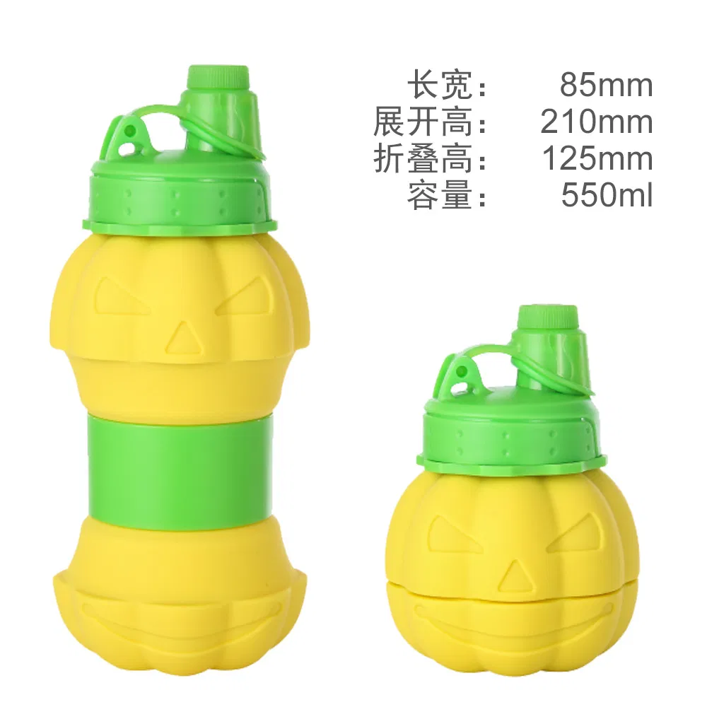 Hot Selling Eco Friendly Halloween Creative Water Bottle Reusable BPA Free Foldable Silicone Collapsible Water Bottle for Travel Gym Camping