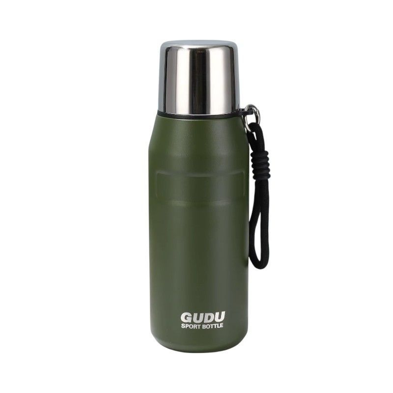 650ml Big Food Grade Stainless Steel Vacuum Sport Thermos Water Bottle Outdoor Travel Flask with Grip Rope