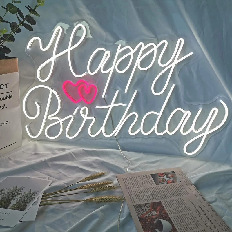EU Us Happy Birthday PVC Waterproof LED Neon Light Advertising Use Flex Neon Custom Neon Sign