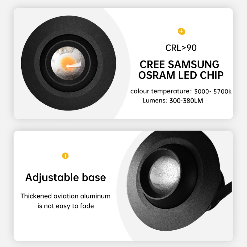 Adjustable Focus Flush Mount LED Cabinet Lights with Customizable Colors and Dimming, Suitable for Jewelry Display Cabinets and Art Display Cabinets