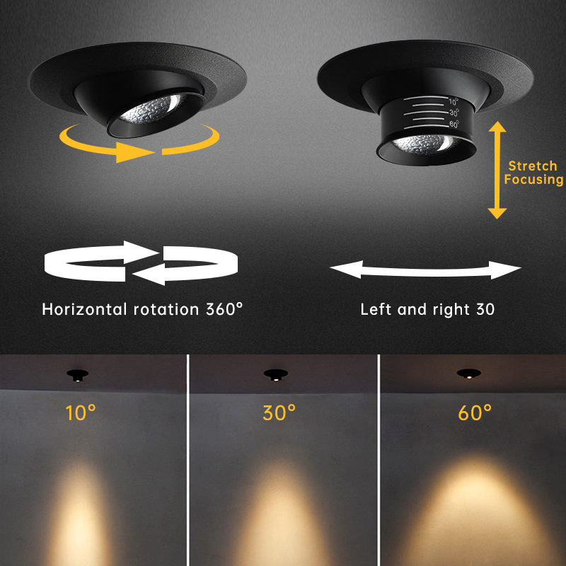 Adjustable Focus Flush Mount LED Cabinet Lights with Customizable Colors and Dimming, Suitable for Jewelry Display Cabinets and Art Display Cabinets