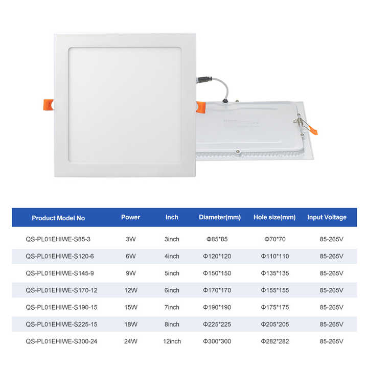 Indoor Lighting 3W 6W 9W 12W 15W 18W 24W Round Square Recessed Ceiling Lamp LED Panel Light for Home Office Hotel LED Downlight