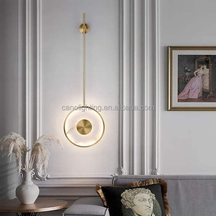 Modern Luxury Alabaster LED Round Marble Wall Lamp for Villa Hotel Interior Decoration Lighting Wall Sconce Lamp