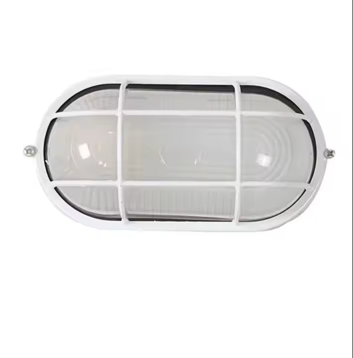 Outdoor Oval LED Nautical Bulkhead Light, Flush Mount for Wall or Ceiling Black Cast Aluminum with Frosted Glass Lens