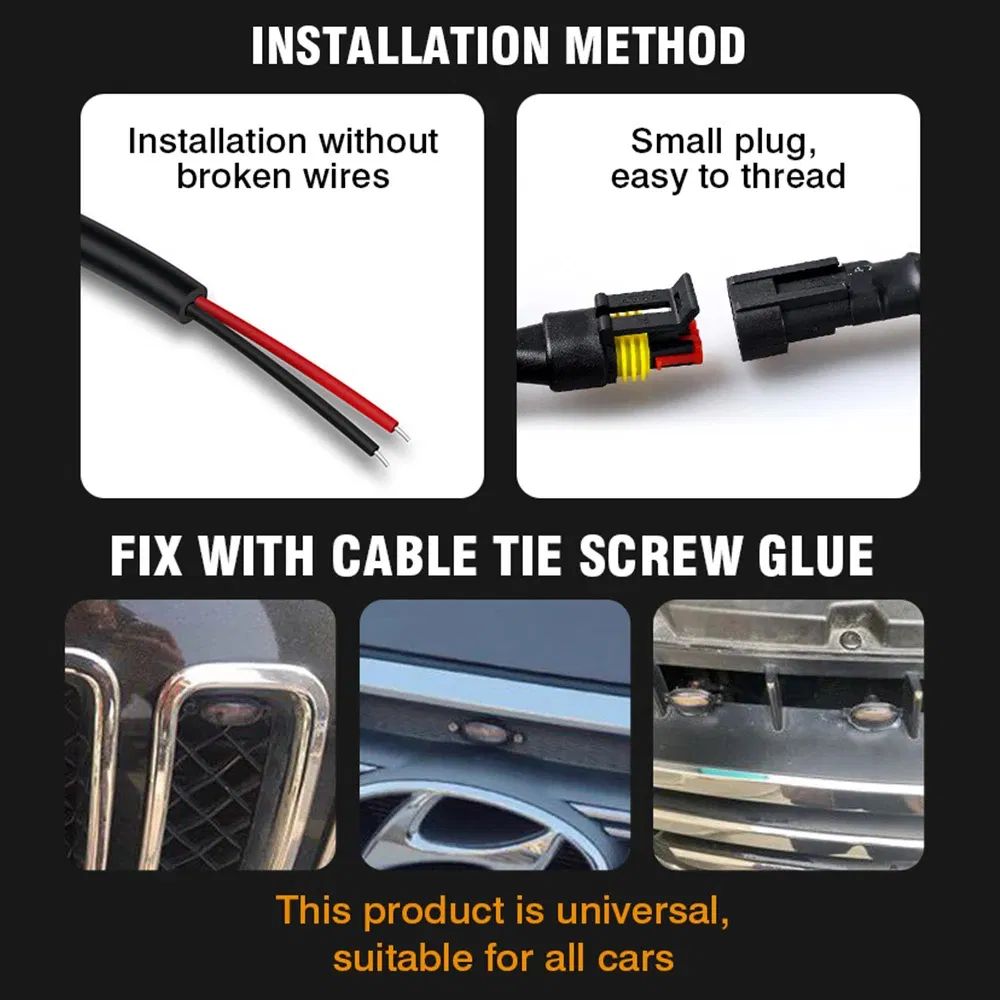 Bkr Car RGB LED Yellow Center Grille Warning Light 12V 6W Is Suitable for Car Grille Decorative Light Daytime Fog Light