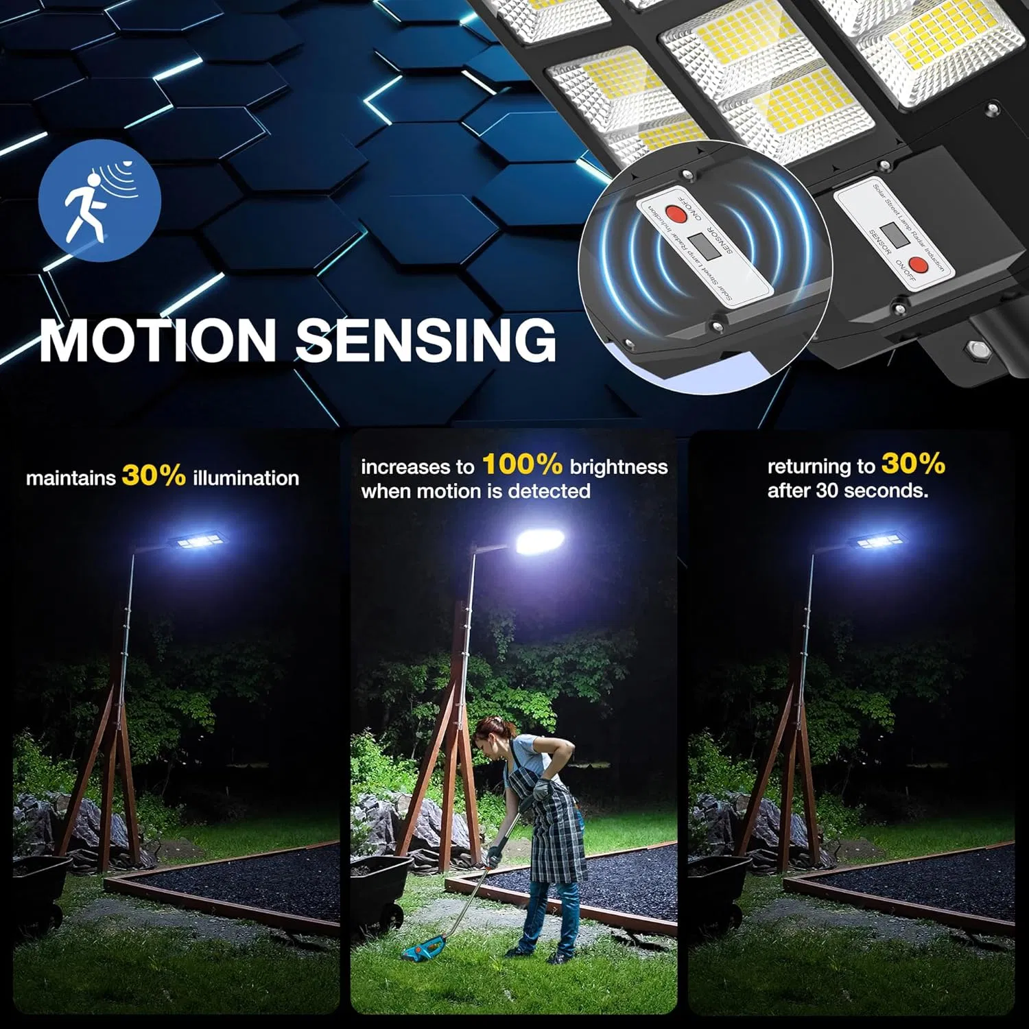 High Lumen 800W Solar All in One Street Light with ABS Lamp Body Solar LED Lighting Solar Powered LED Street Light with Motion Sensor for Yard Outside