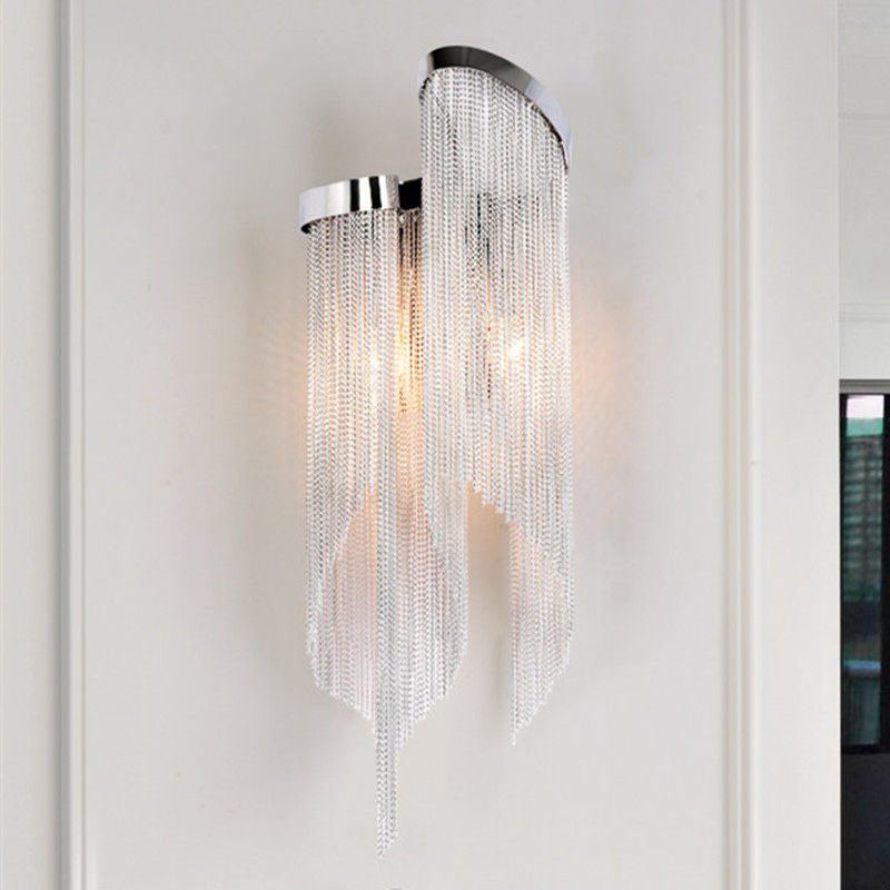 Plate Aluminium Tassel LED E14 Wall Scones D23 H60cm Chrome Stream Wall Sconce (WH-OR-197)