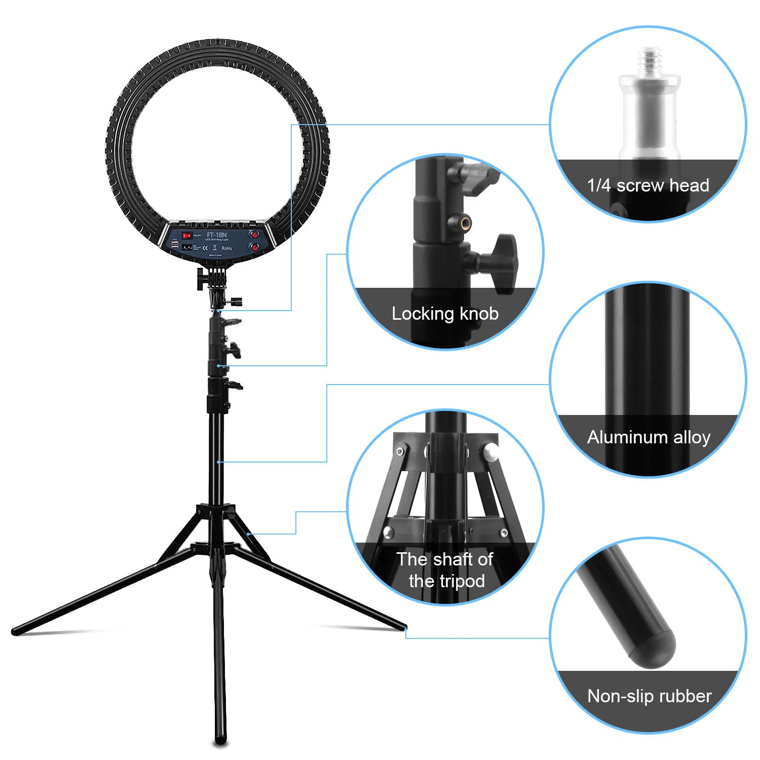 FT-18n 55W High Quality 18inch Selfie Lamp LED Ring Light Beauty Ring Light with Tripod Stand 3 Phone Holder for Video Tiktok
