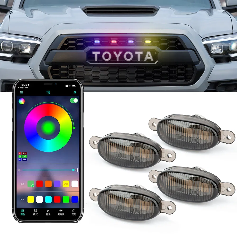 Bkr Car RGB LED Yellow Center Grille Warning Light 12V 6W Is Suitable for Car Grille Decorative Light Daytime Fog Light