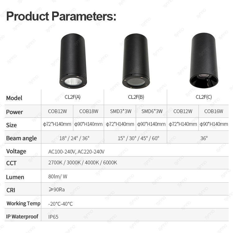 Cylinder White Black Downlight Surface Mounted Aluminum COB LED Down Light