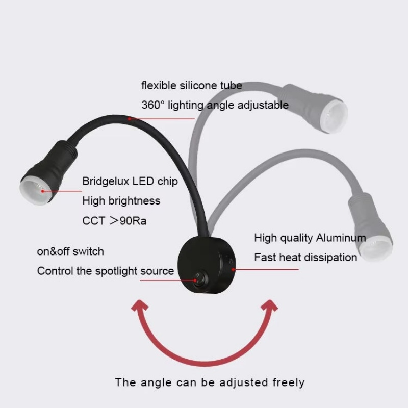 Modern Minimalist LED Reading Wall Sconce with Flexible Gooseneck for Bedroom