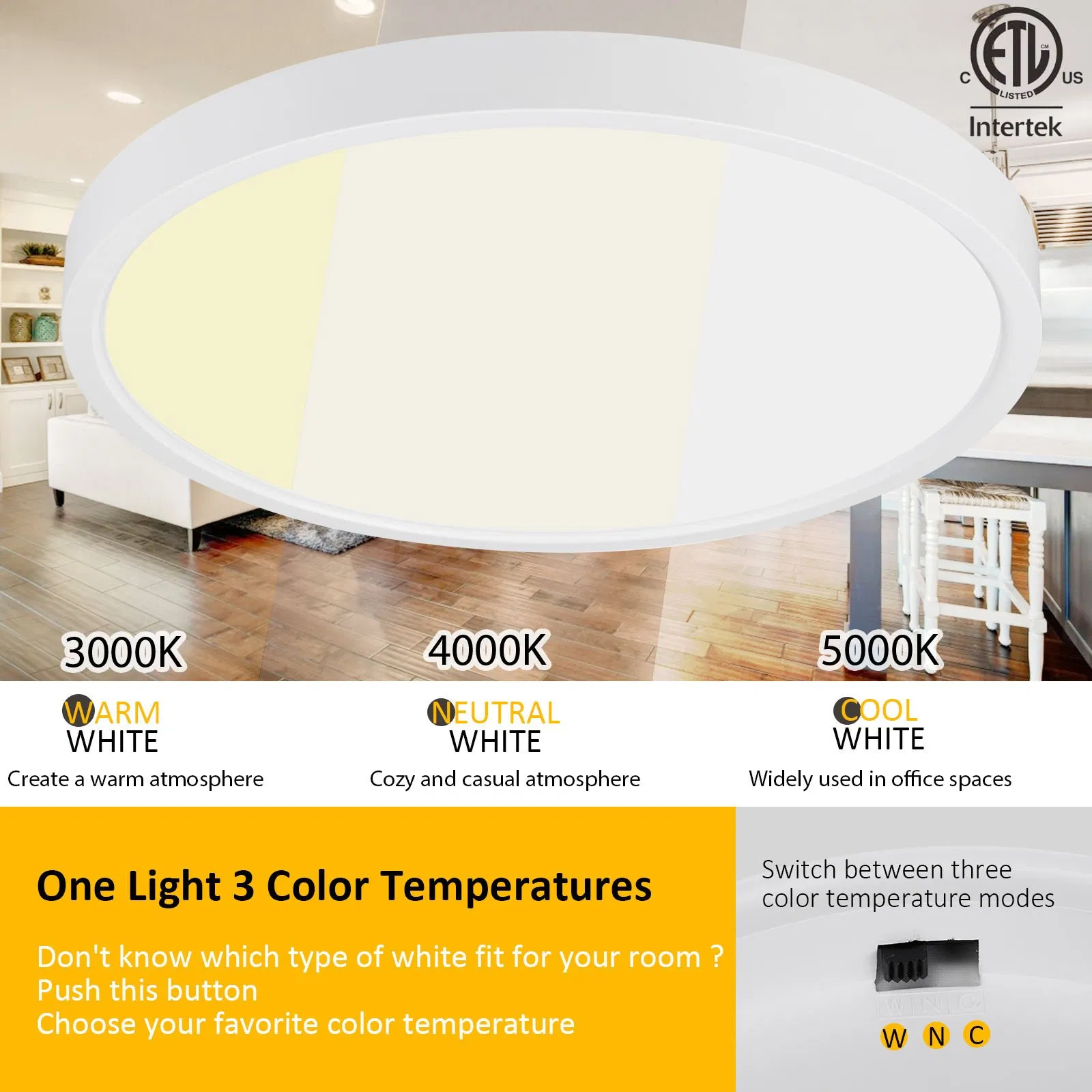 12inch 3CCT Tunable 24W LED Flush Ceiling Mount Panel Light